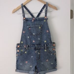 Cat And Jack Super Stretch Denim Heart Print Kids Overalls L 10/12 Girls